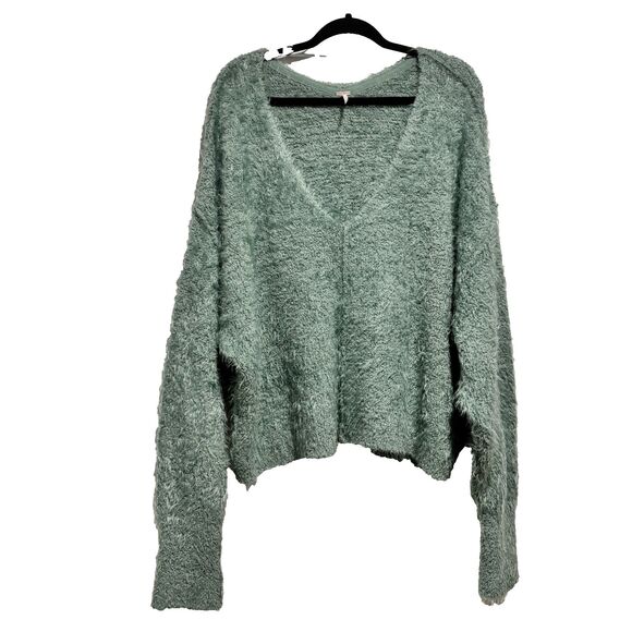 Free People Icing Green V Neck Slouchy Pullover Sweater Women’s Xlarge Oversized - Picture 4 of 9